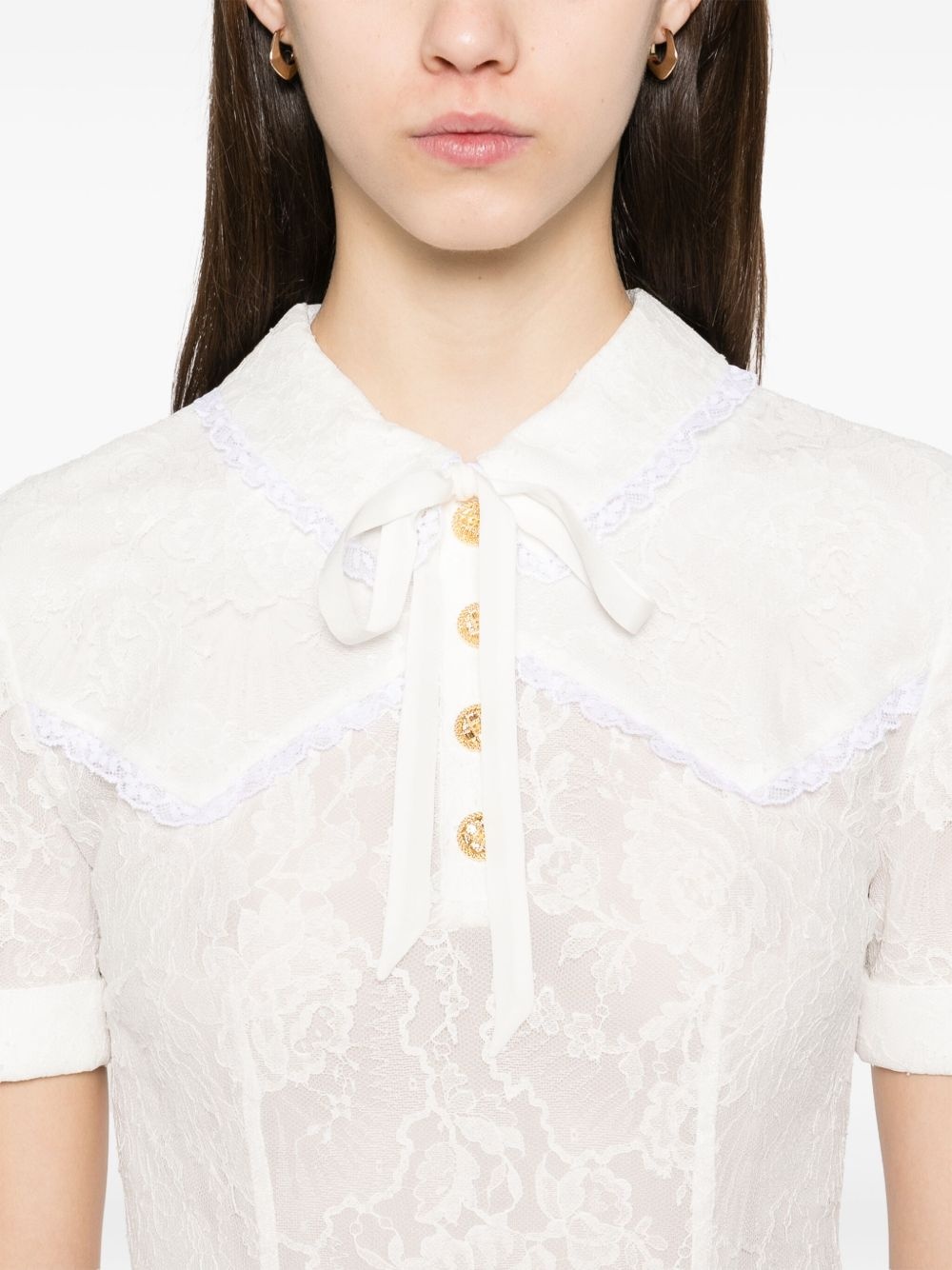 bow-detailing lace mini dress - 5