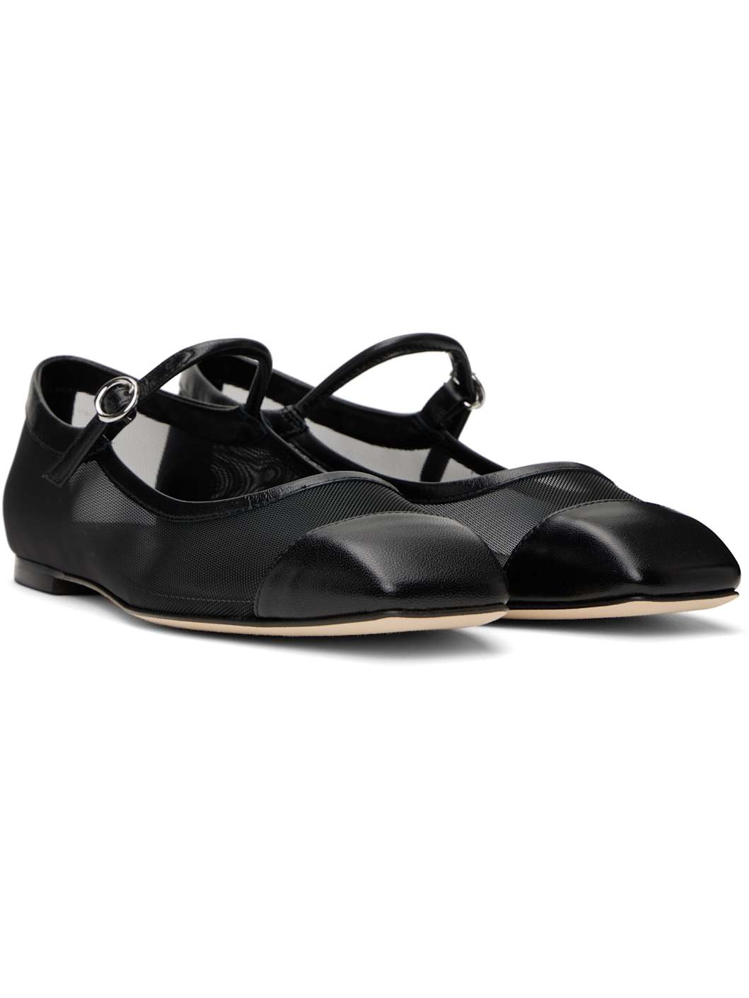 Black Uma Mesh Toe-Cap Ballerina Flats - 4