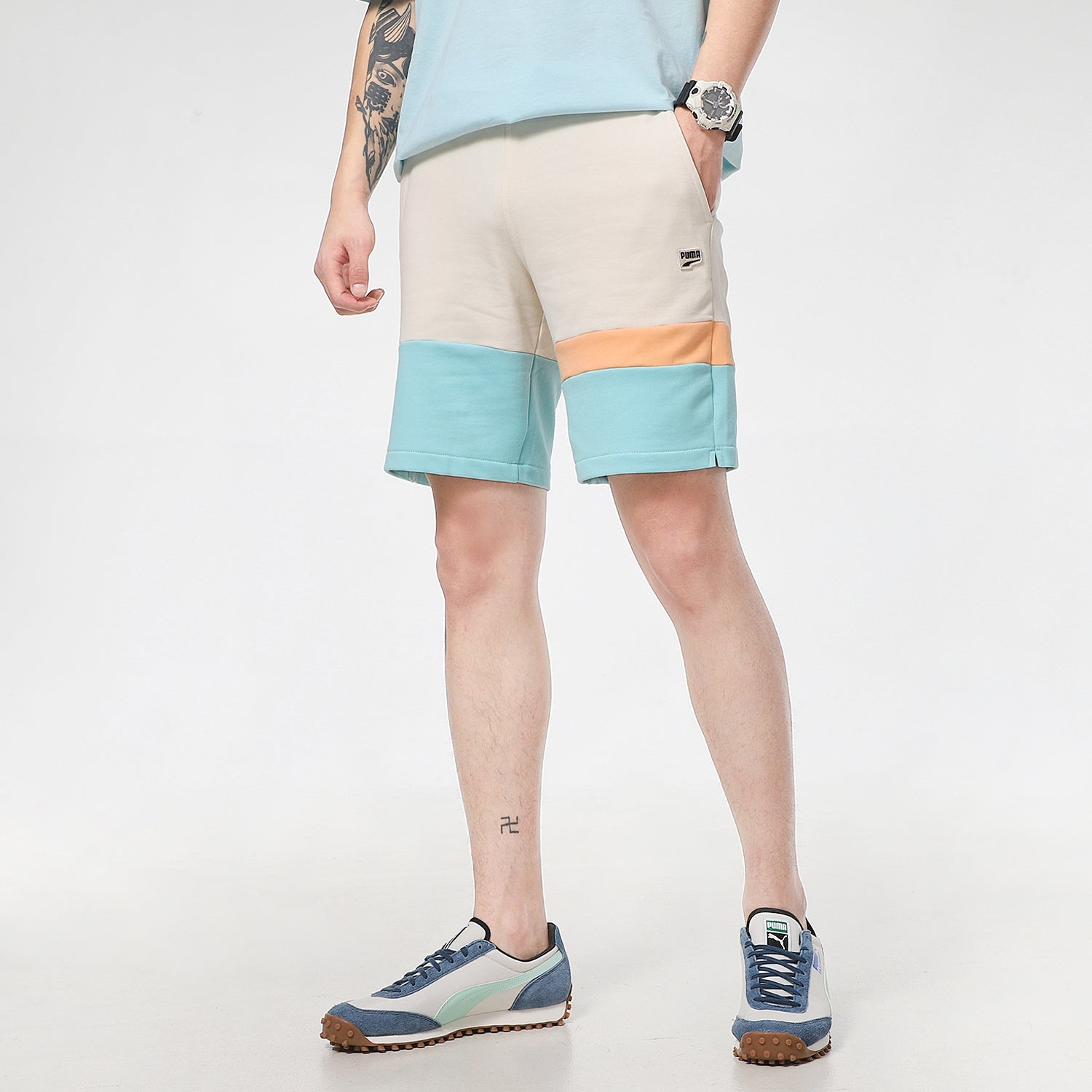PUMA Solid Basic Shorts 'Beige Blue Orange' 531304-75 - 4