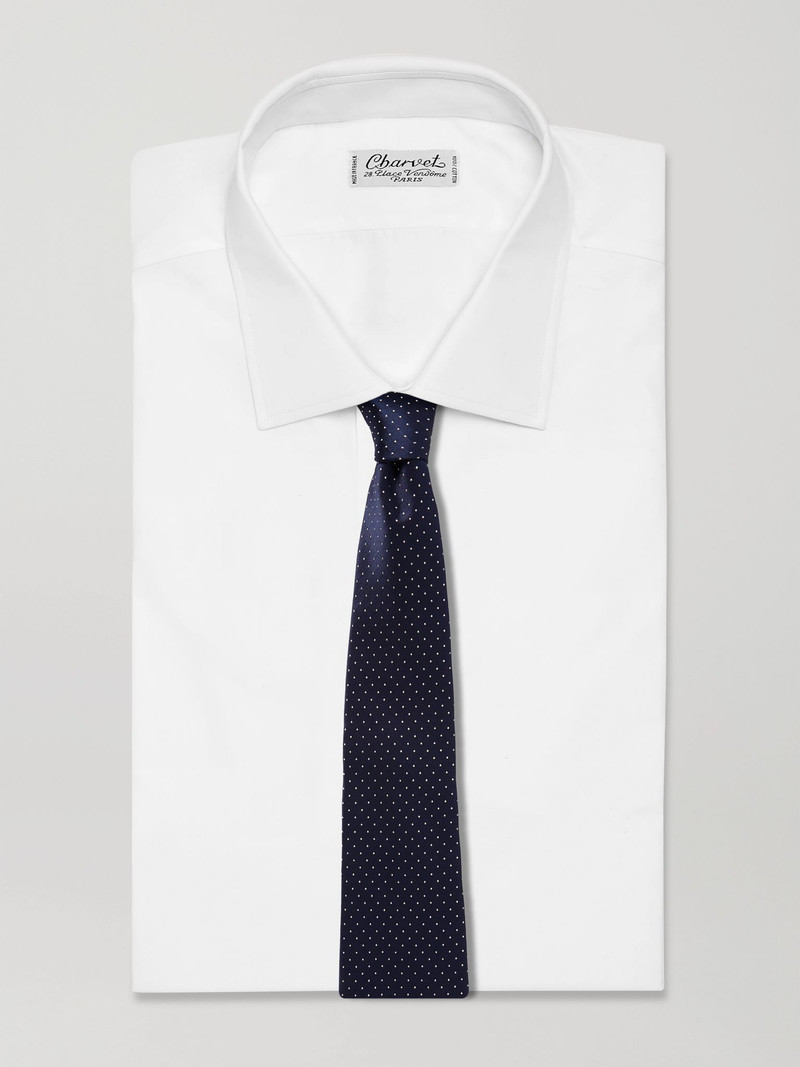 Canali 8cm Polka-Dot Silk-Satin Tie Navy outlook