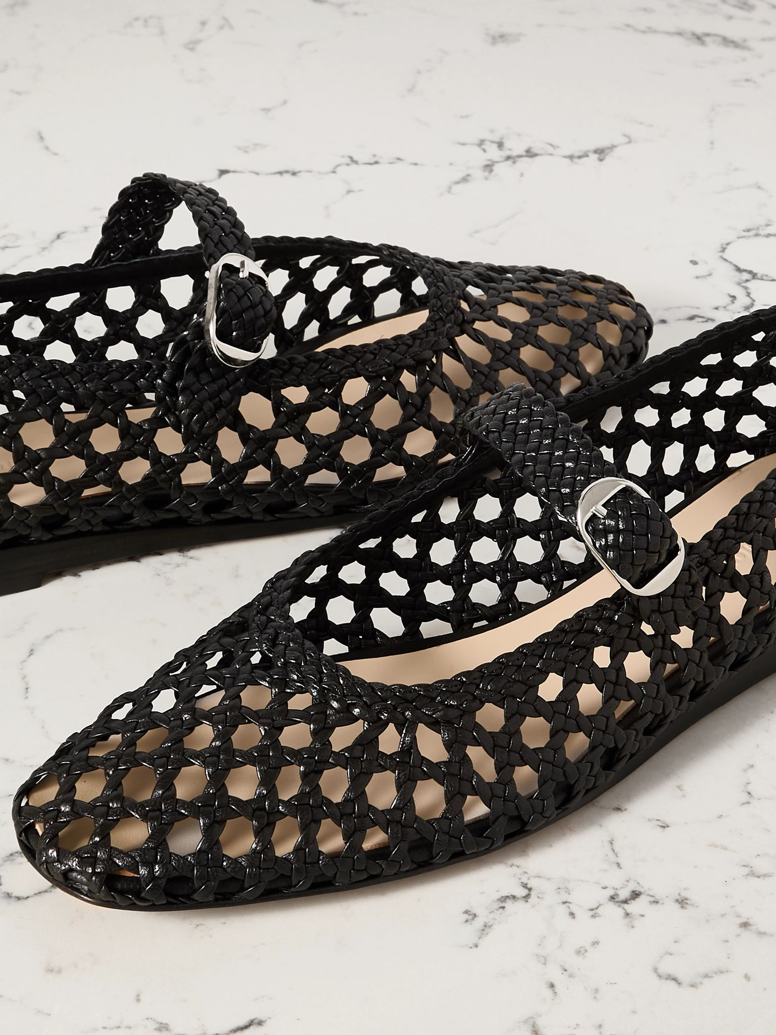 Woven leather Mary Jane ballet flats Black - 4