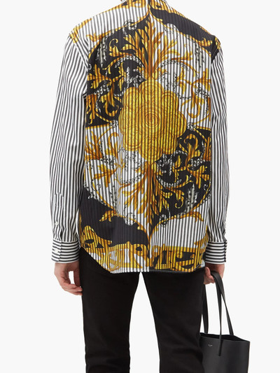 VERSACE Baroque-print striped cotton-poplin shirt outlook