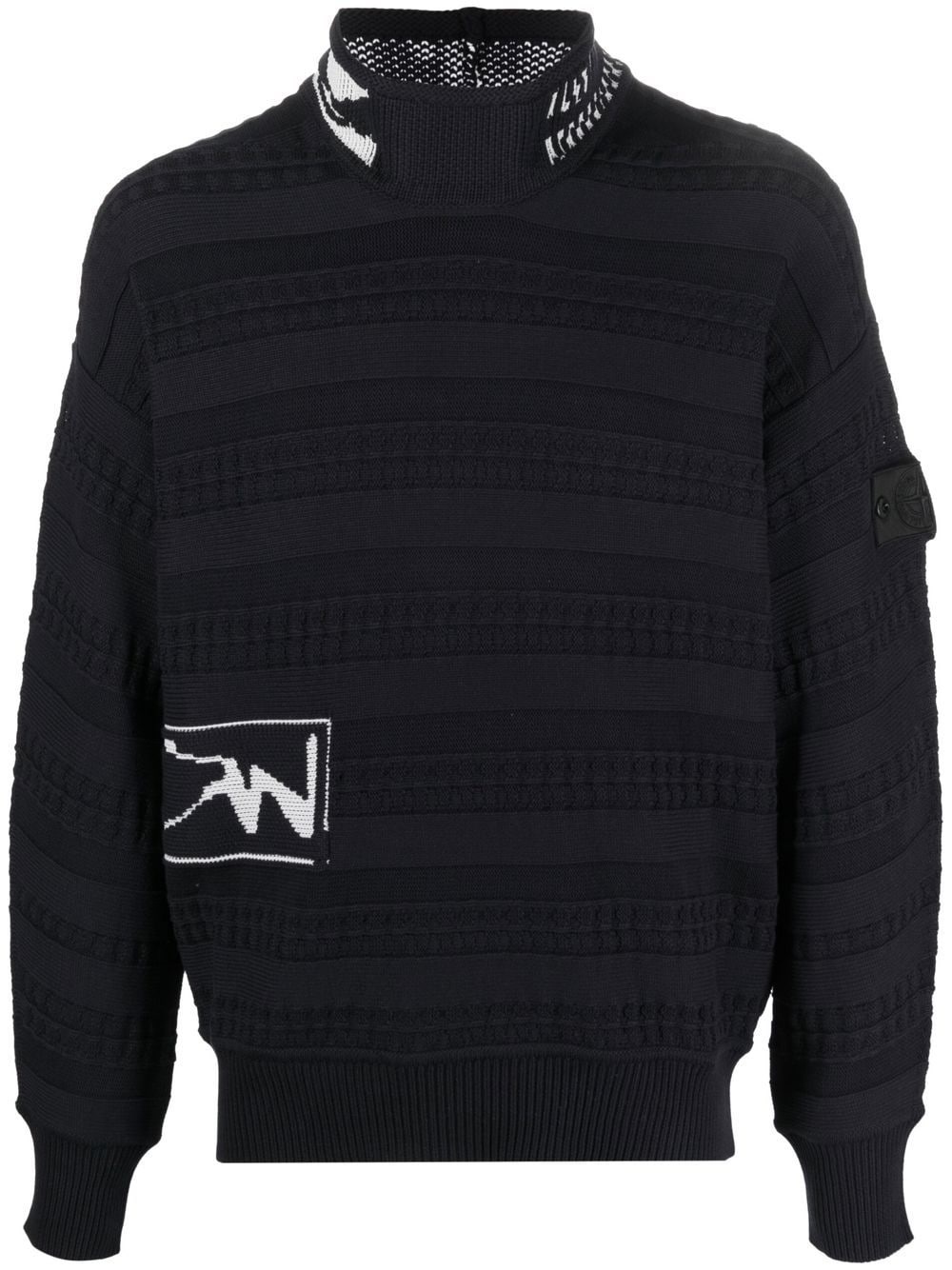 intarsia-logo mock neck jumper - 1