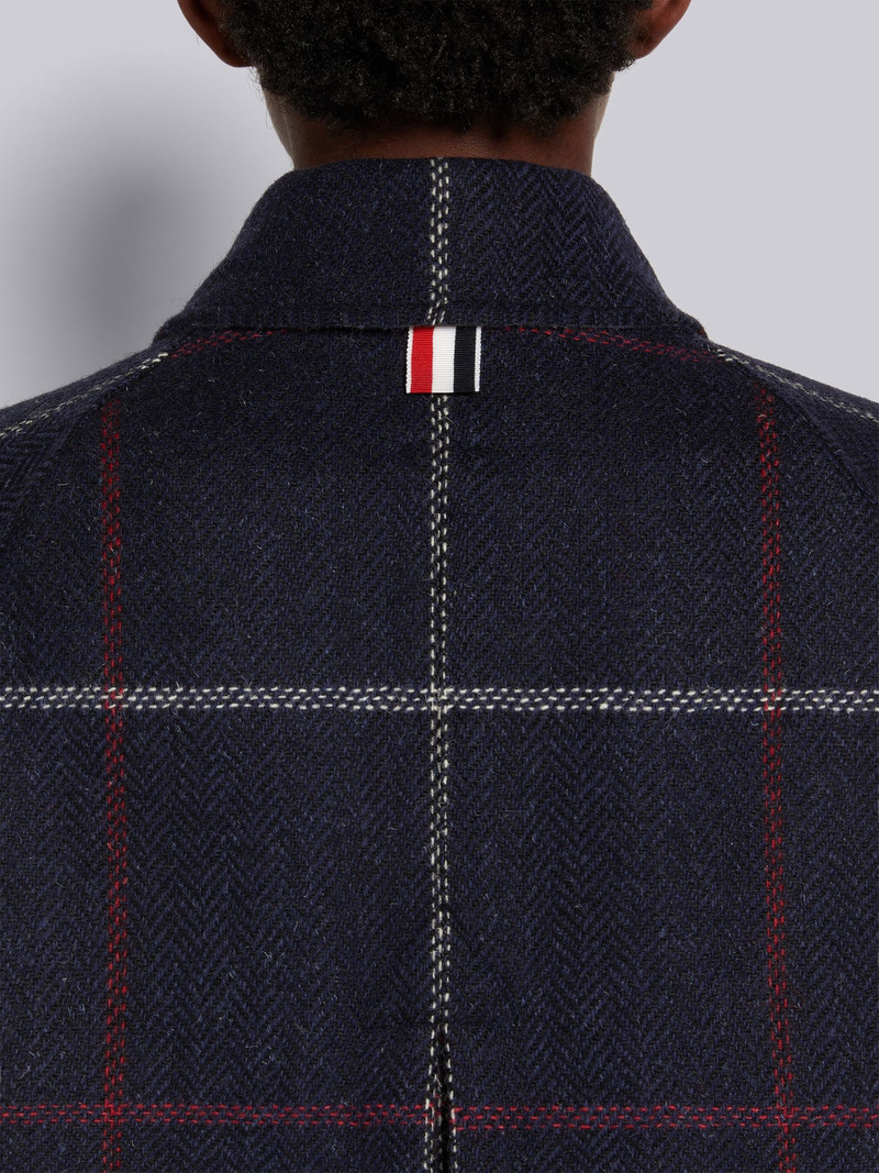Navy Herringbone Windowpane British Wool Toggle Closure Raglan Sleeve Duffle Overcoat 5