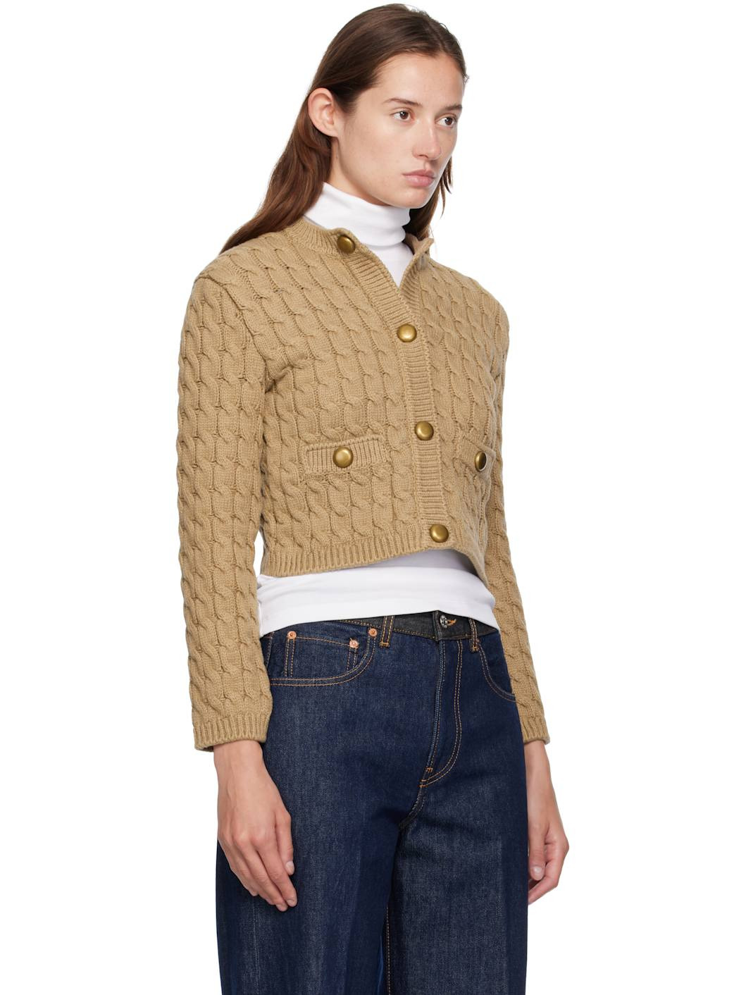 Beige Cotton Blend Cardigan - 2