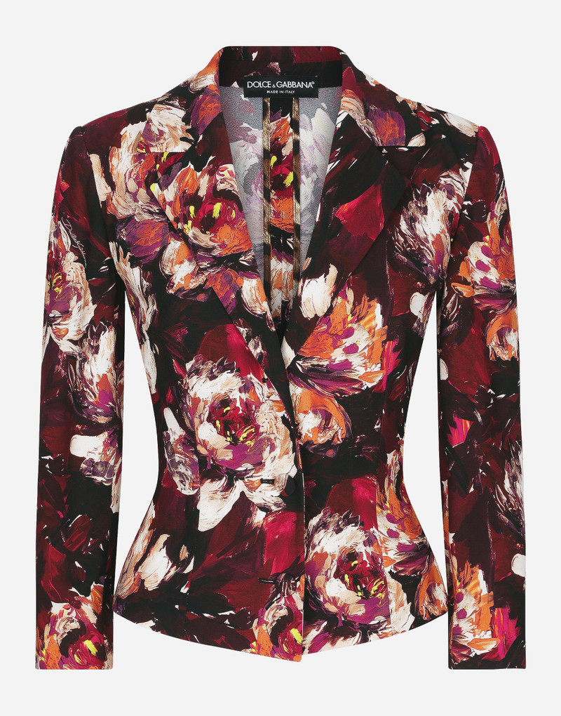 Short cady jacket with peony print - 1