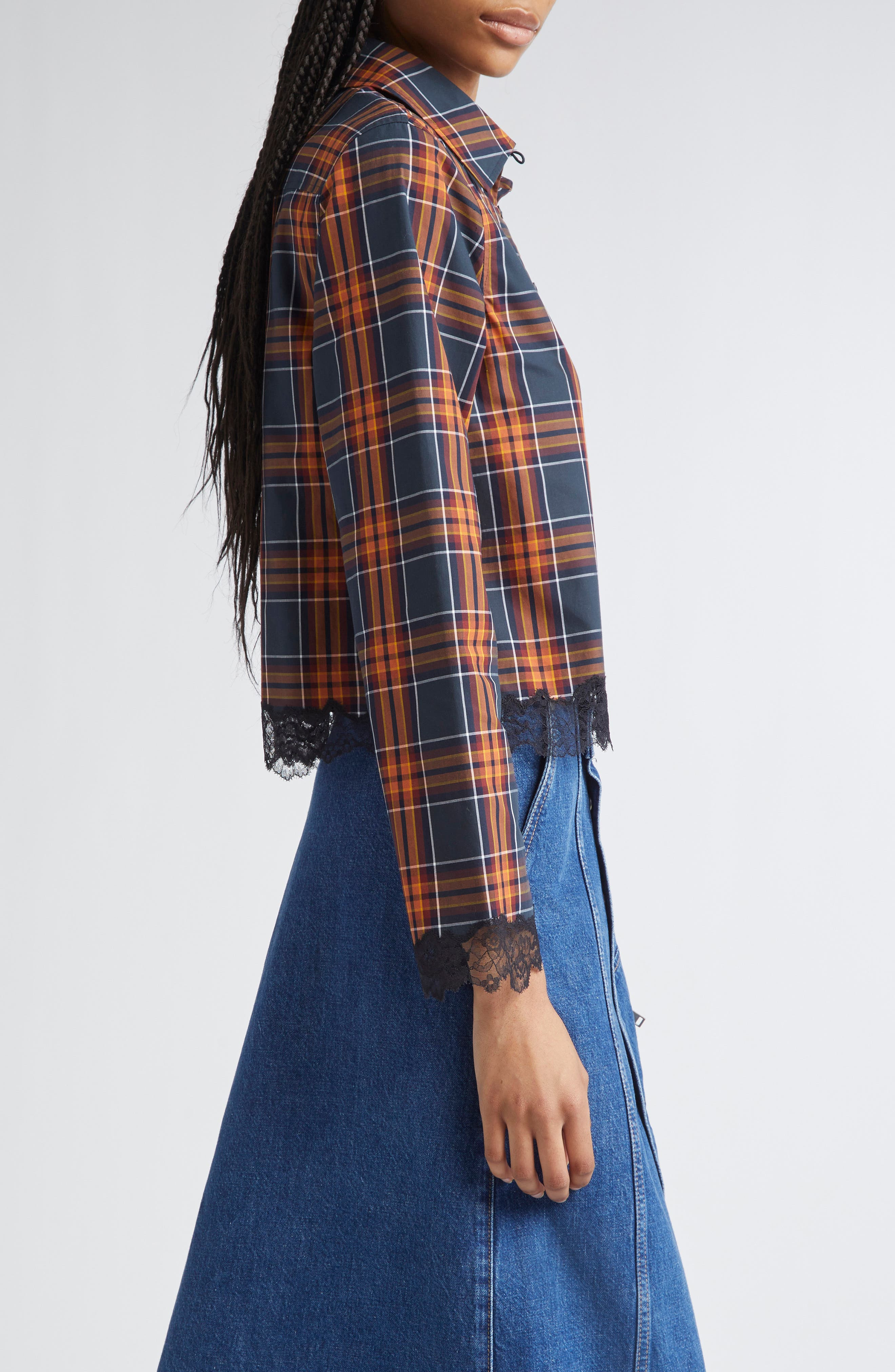 3.1 Phillip Lim Lace Hem Crop Shirt in Dusk Multi at Nordstrom - 3