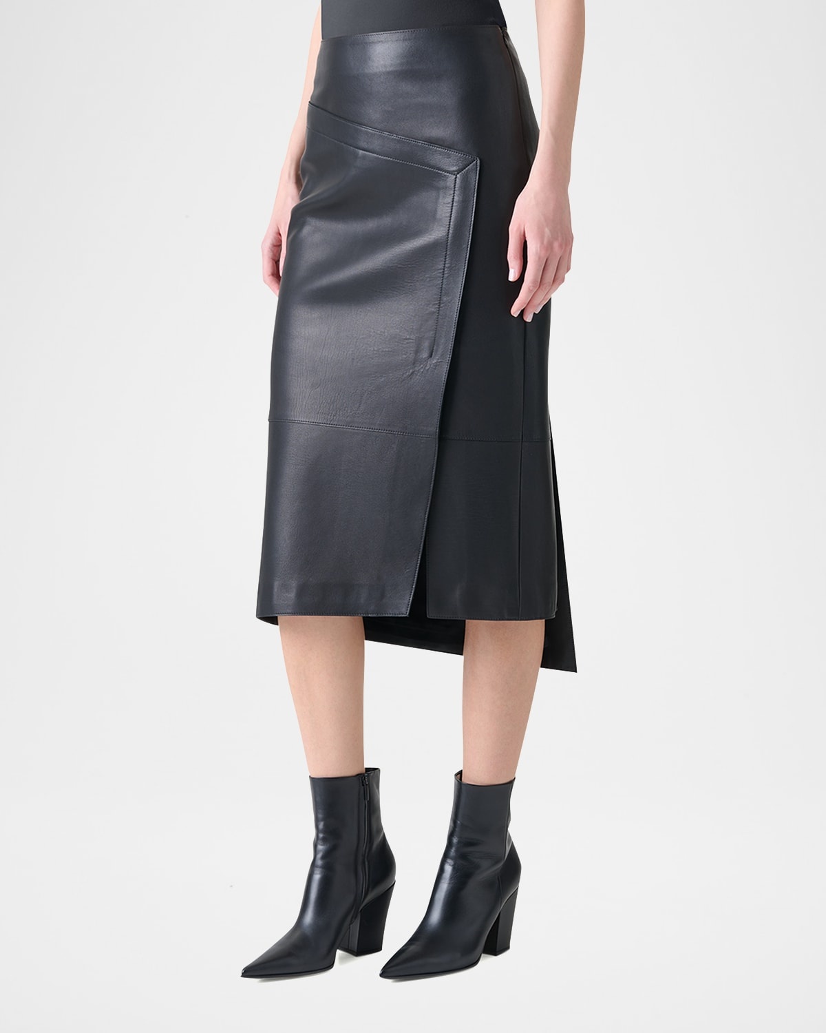 Asymmetric Trapezoid Nappa Leather Midi Skirt - 4