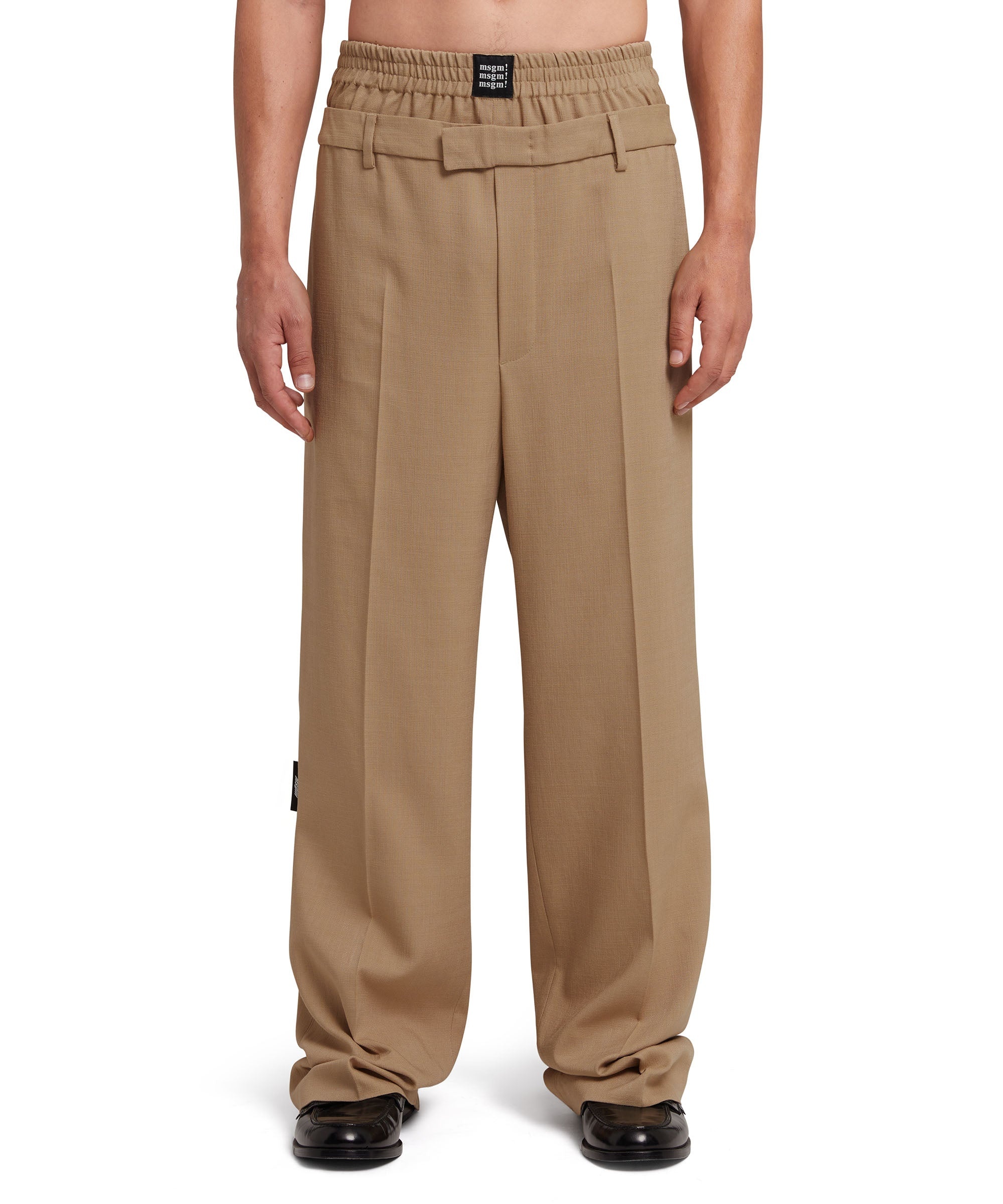 Fresh wool double-belted pants with elastic waistband - 2