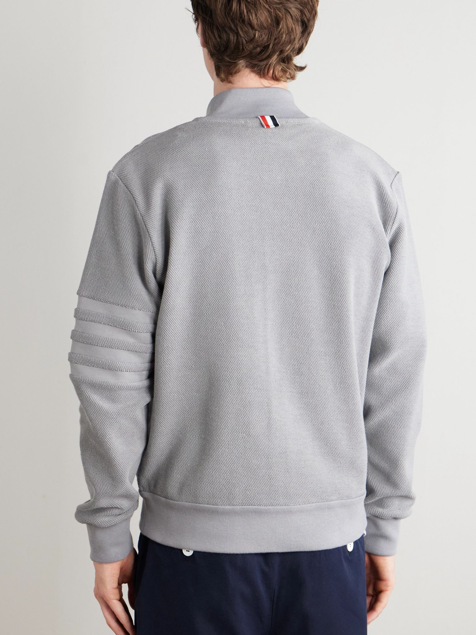 Striped Cotton-Terry Zip-Up Sweater Gray - 3