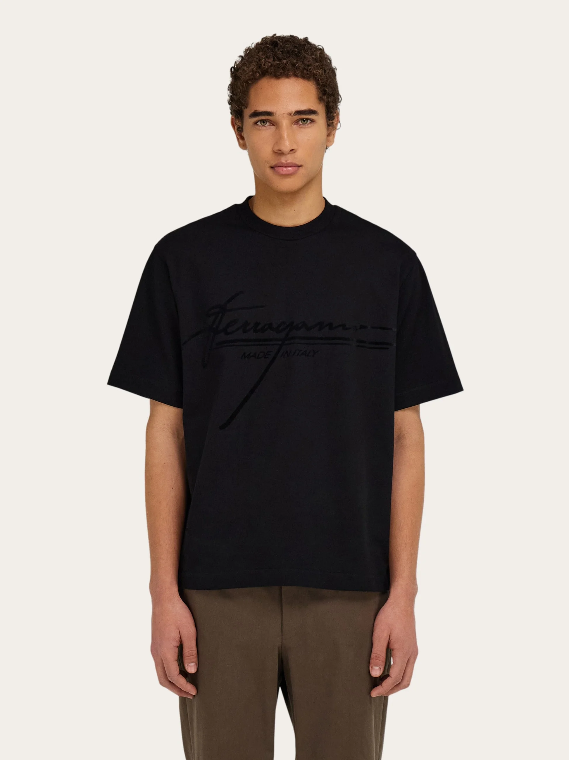 FERRAGAMO Crew neck T-shirt with printed signature | REVERSIBLE