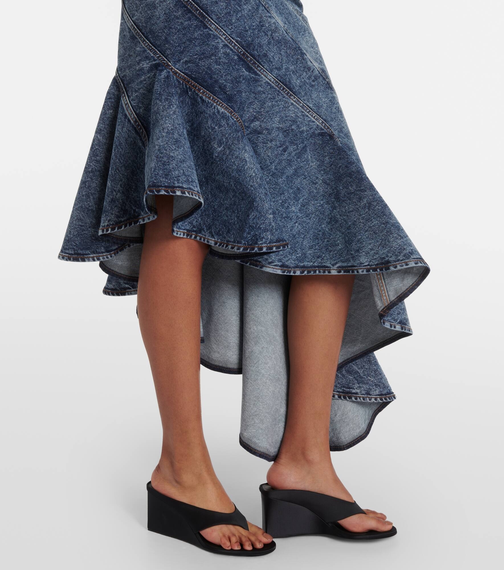 Spiral asymmetric denim midi skirt - 5
