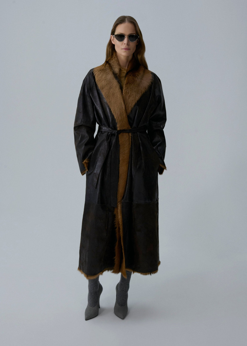 Shearling wrap coat in dark brown 5
