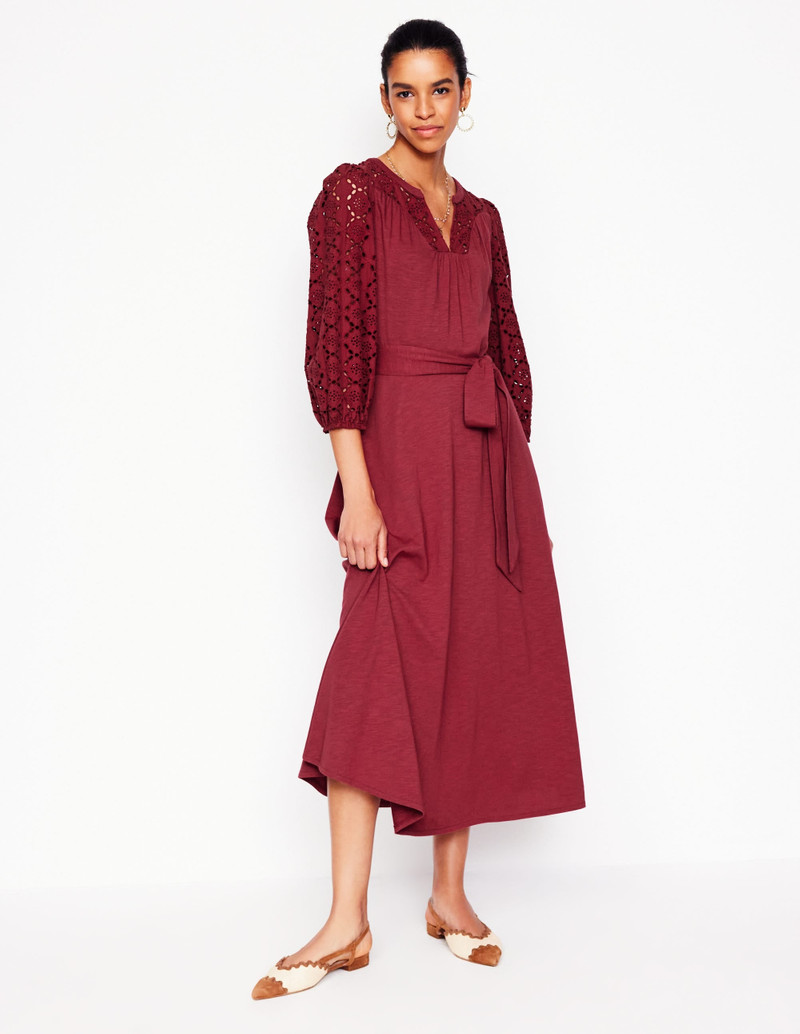 Eden Broderie Jersey Dress-Garnet Red 6