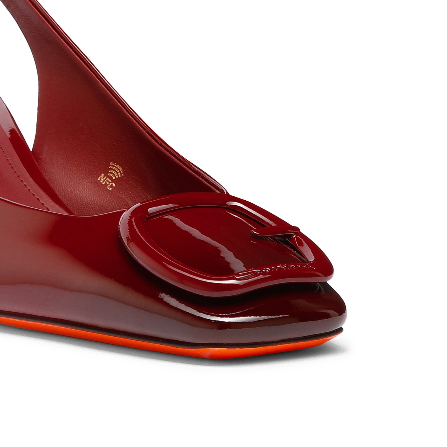 Women's red patent leather mid-heel pump - 6