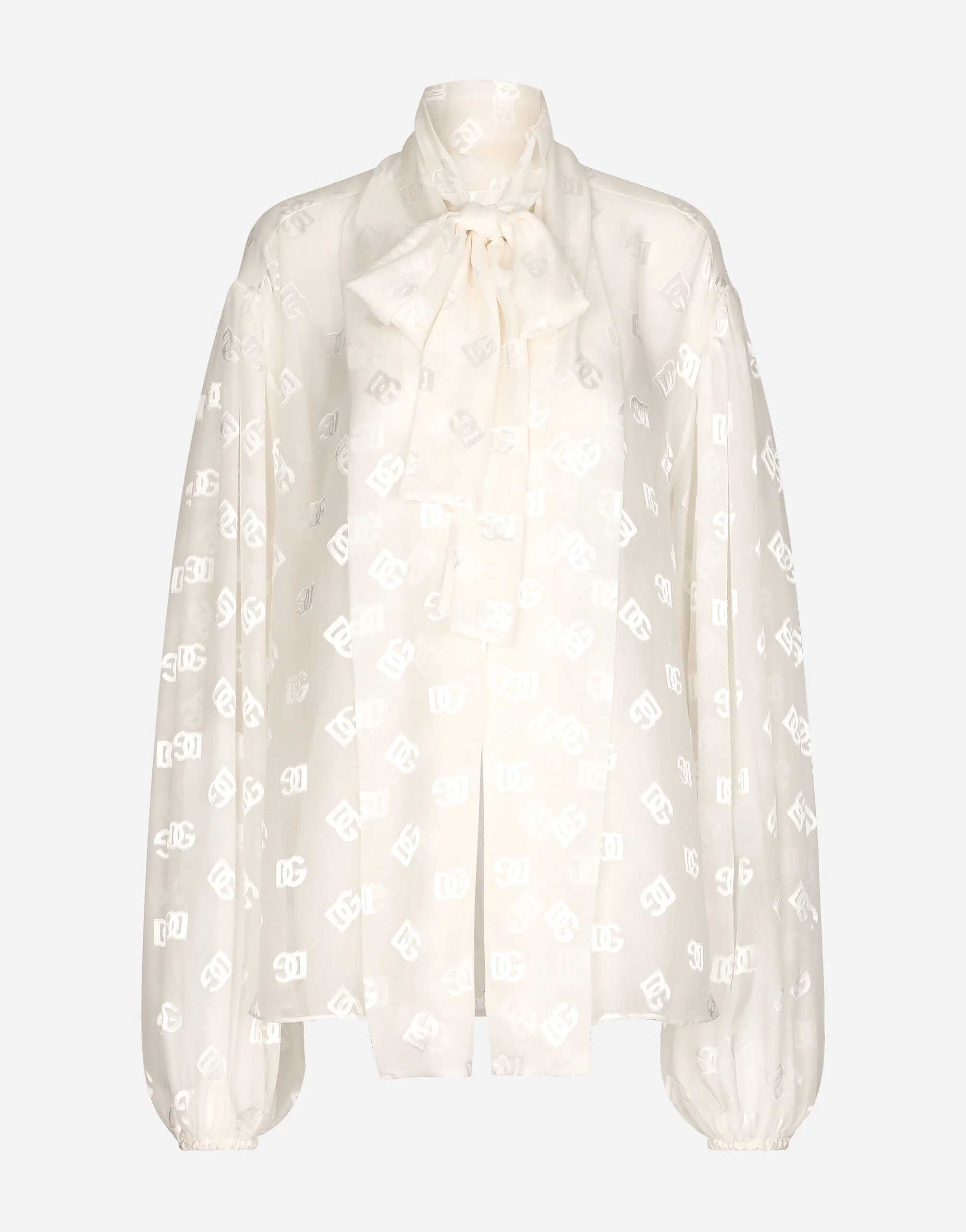 Devoré satin pussy-bow shirt with all-over DG logo - 1