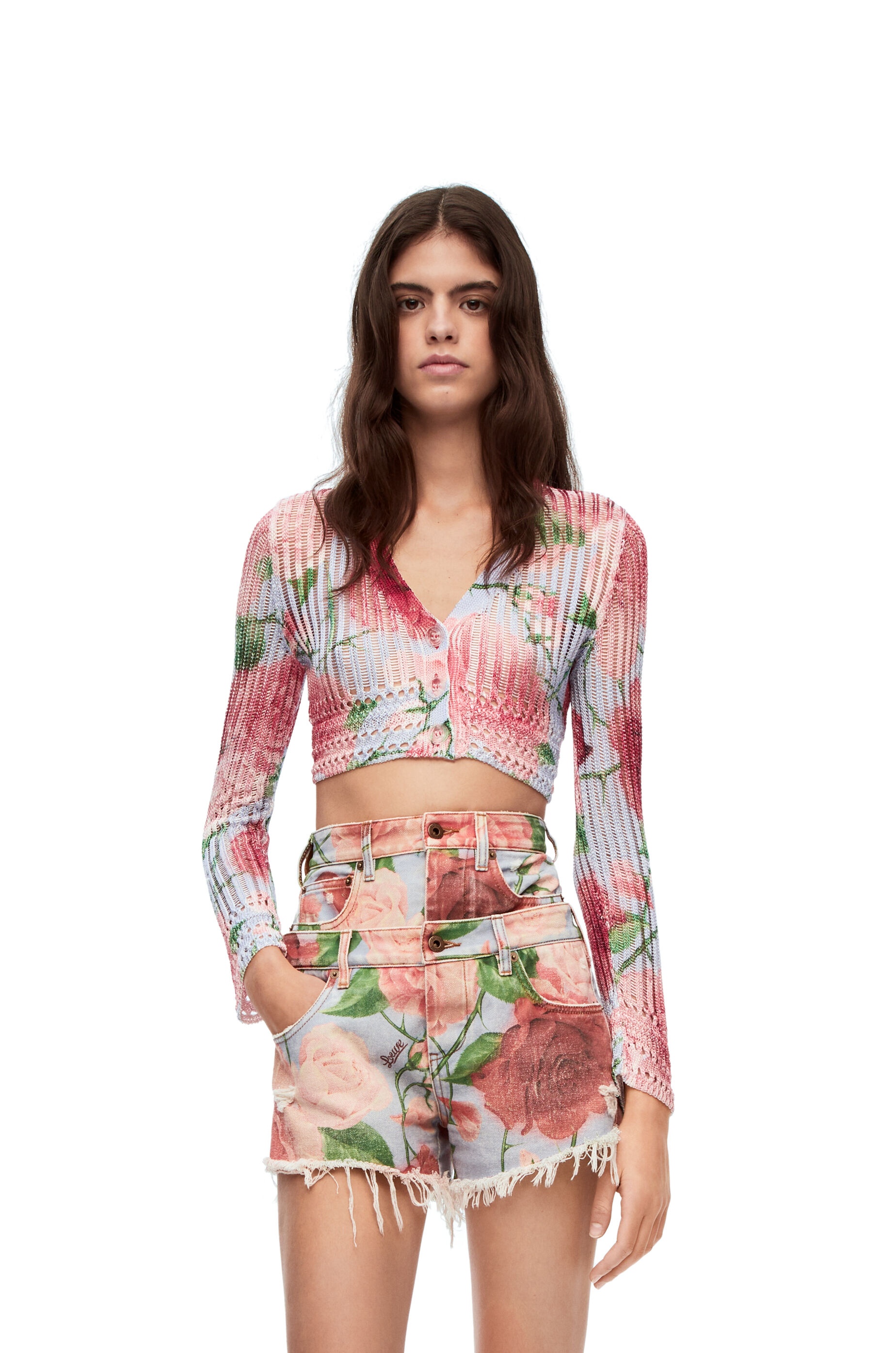 Roses cropped cardigan in viscose - 3