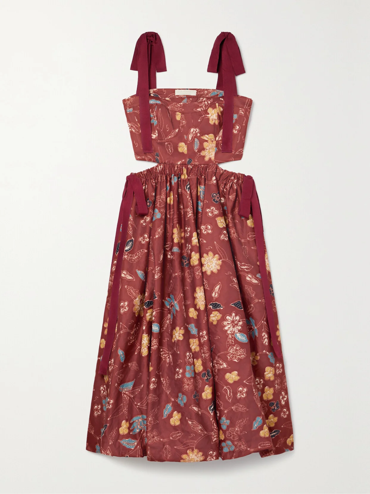 Gabrielle Cutout Tie-detailed Floral-print Matte-satin Dress - 1