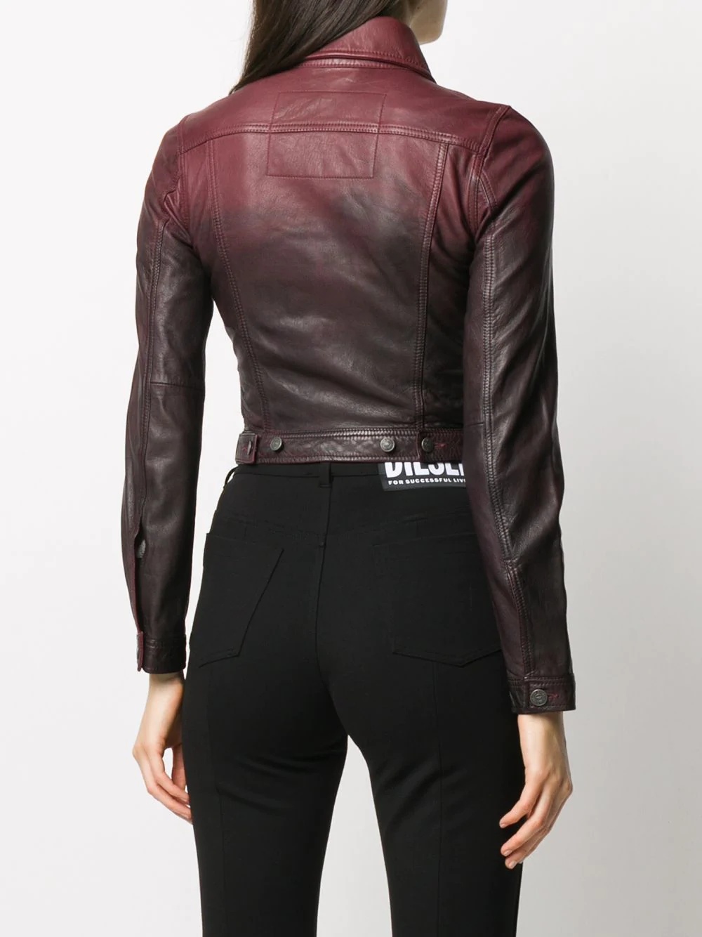 cropped gradient print leather jacket - 4