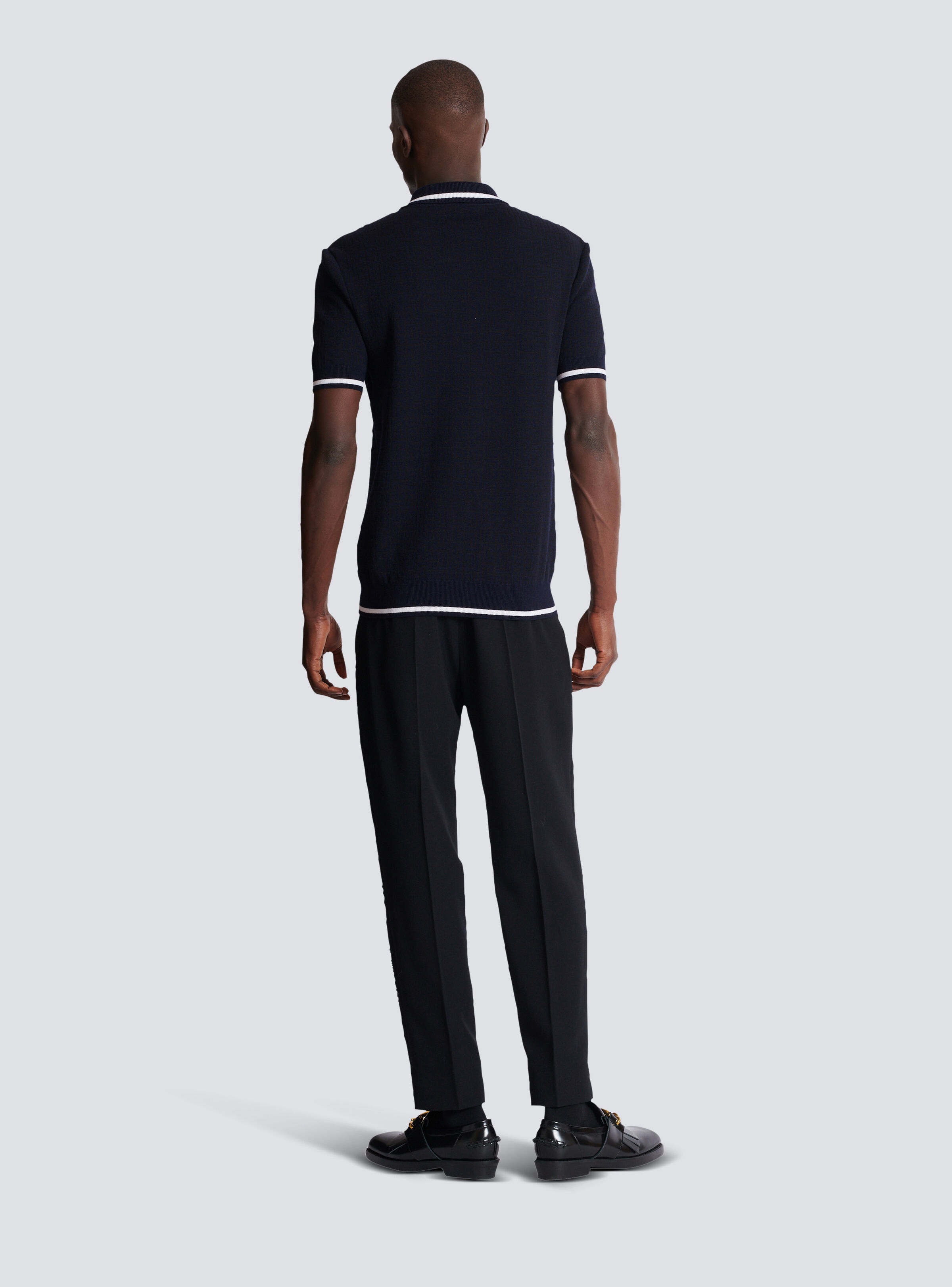Monogrammed merino wool polo shirt - 4
