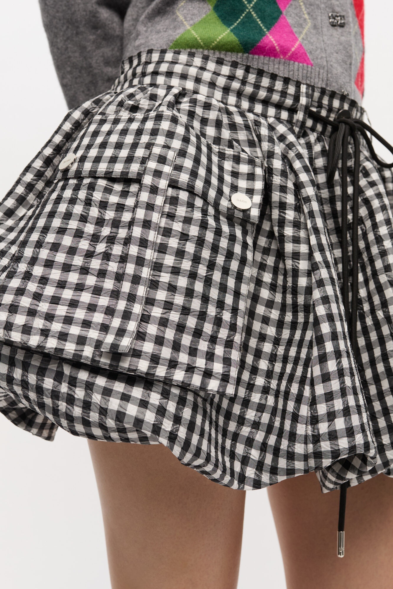 CRINKLED CHECK MINI BUBBLE SKIRT - 4