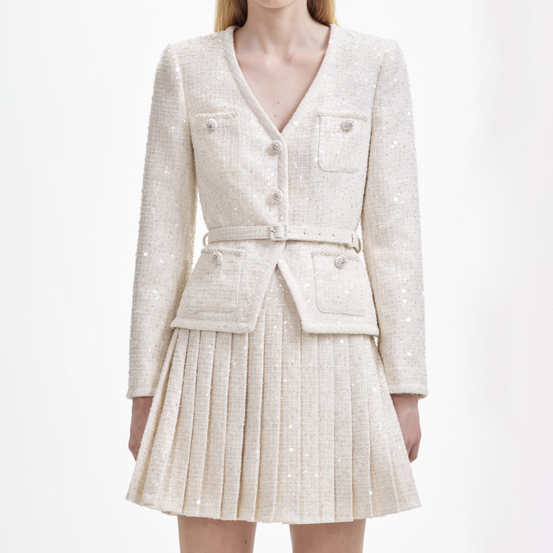 White Sequin Boucle Mini Jacket Dress 4