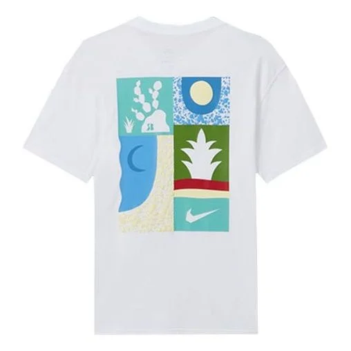Men's Nike Loose Logo Geometry Pattern Printing Sports Short Sleeve White T-Shirt DQ1859-100 - 1