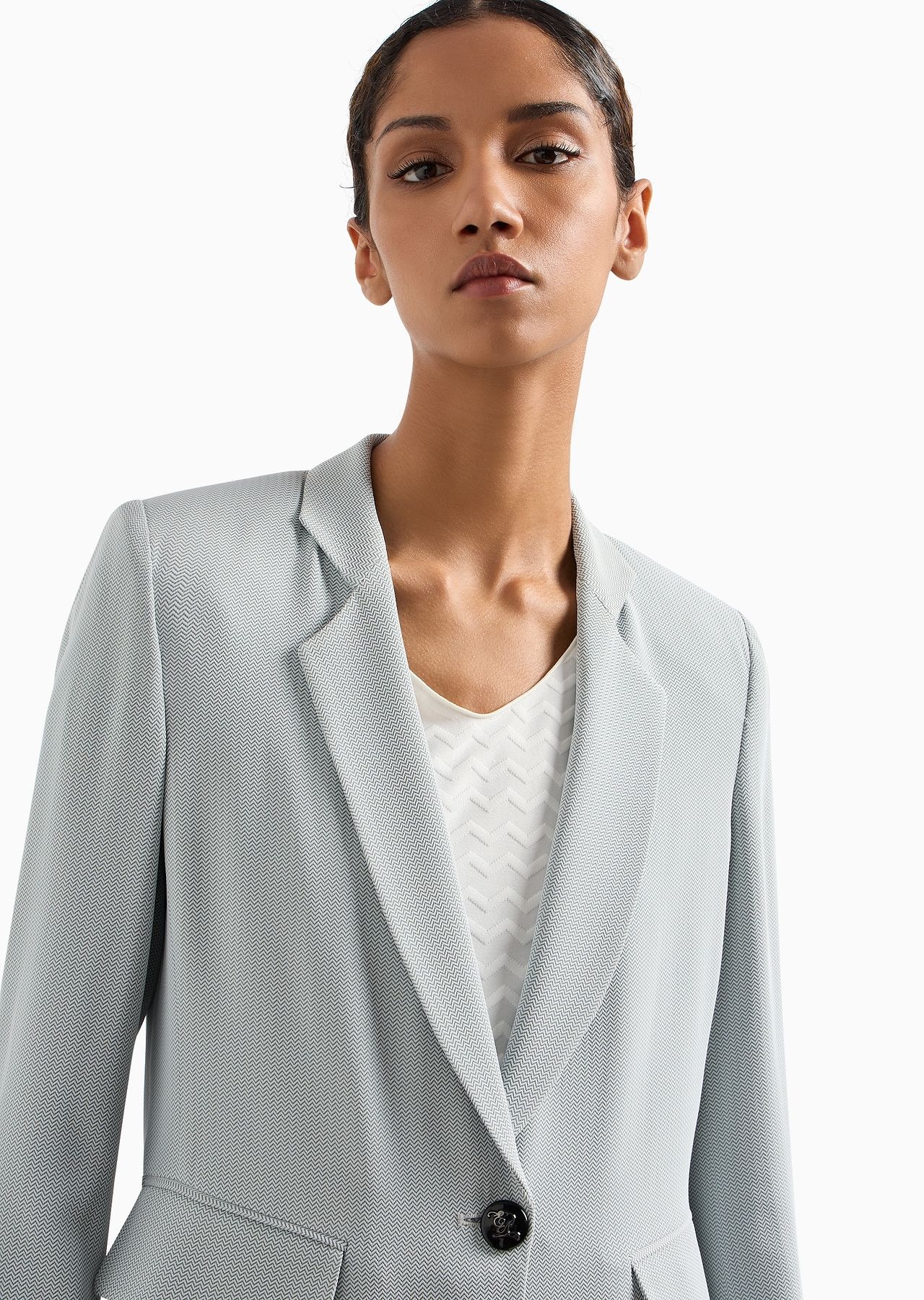Lapel blazer with chevron micro pattern - 5
