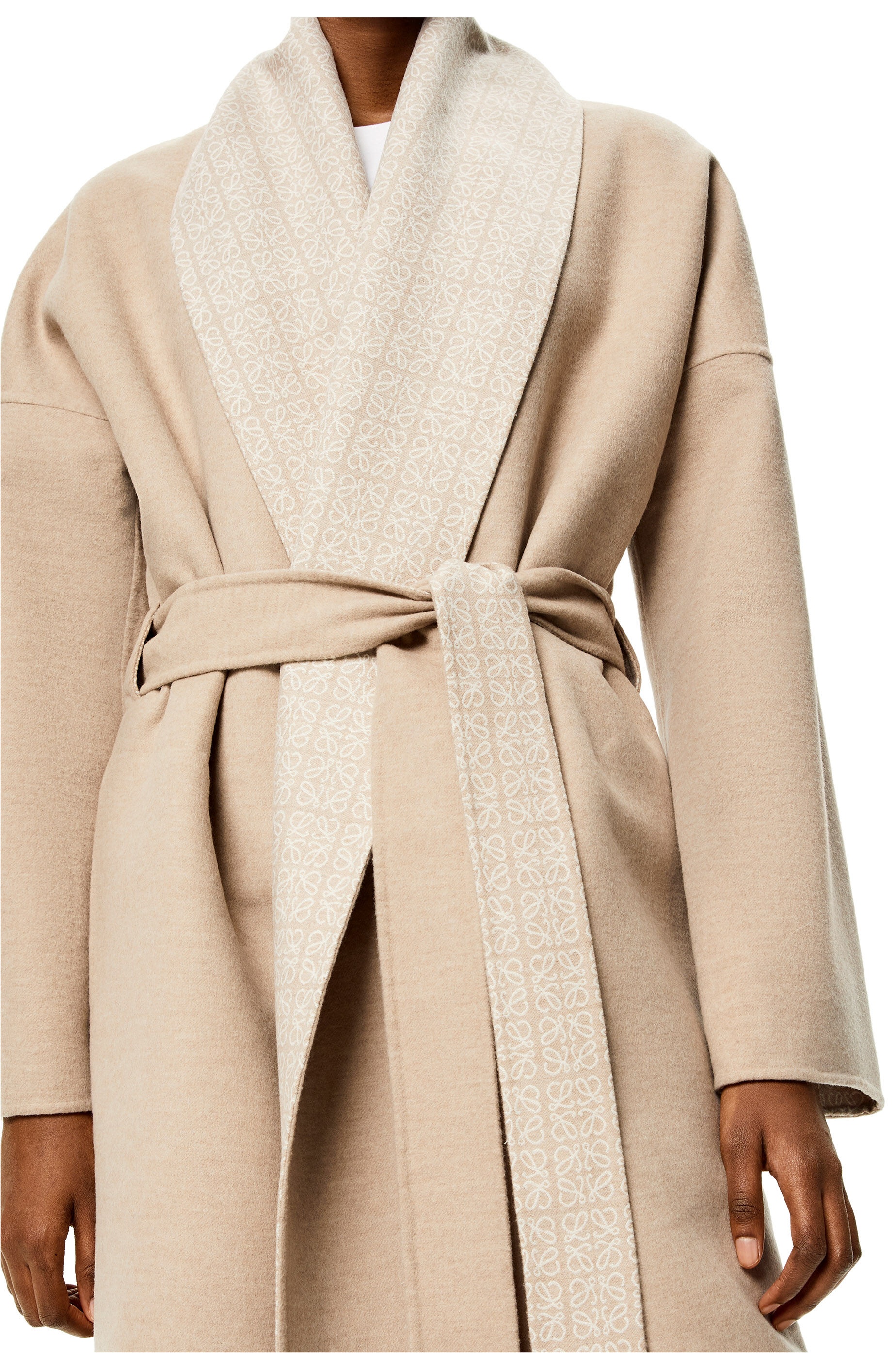 Anagram jacquard belted coat in wool - 5