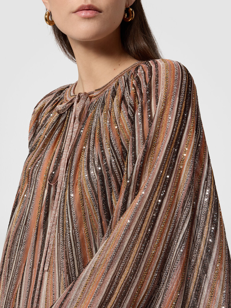 Ribbed Viscose Lamé Caftan with Wide Sleeves 5