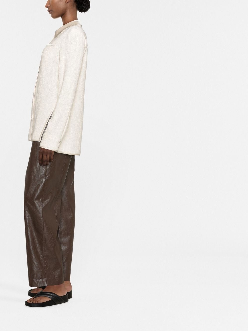 satin-collar long-sleeved shirt - 4