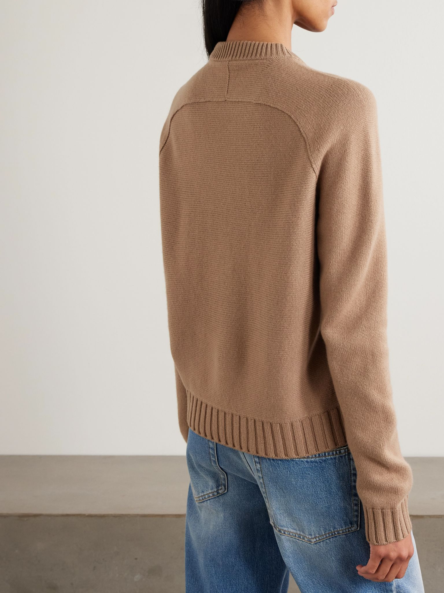 Horsebit-embellished leather-trimmed wool and cashmere-blend sweater Brown - 4