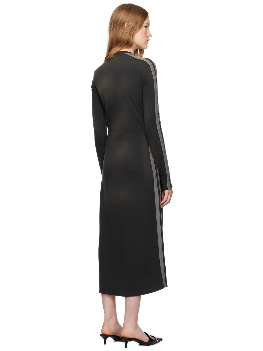 Black & Gray D-Uncut Stripe Midi Dress - 3