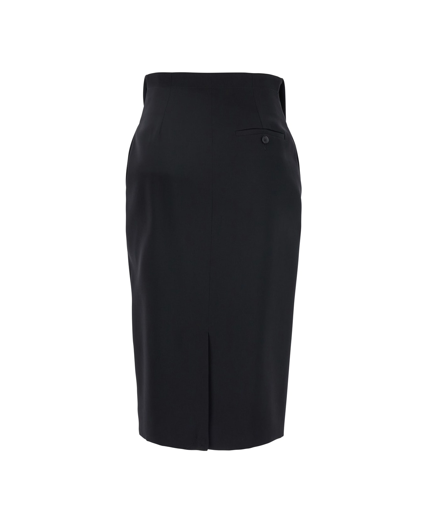 Black Skirt With Foldover Waist And Rear Single Slit In Wool Woman - 2