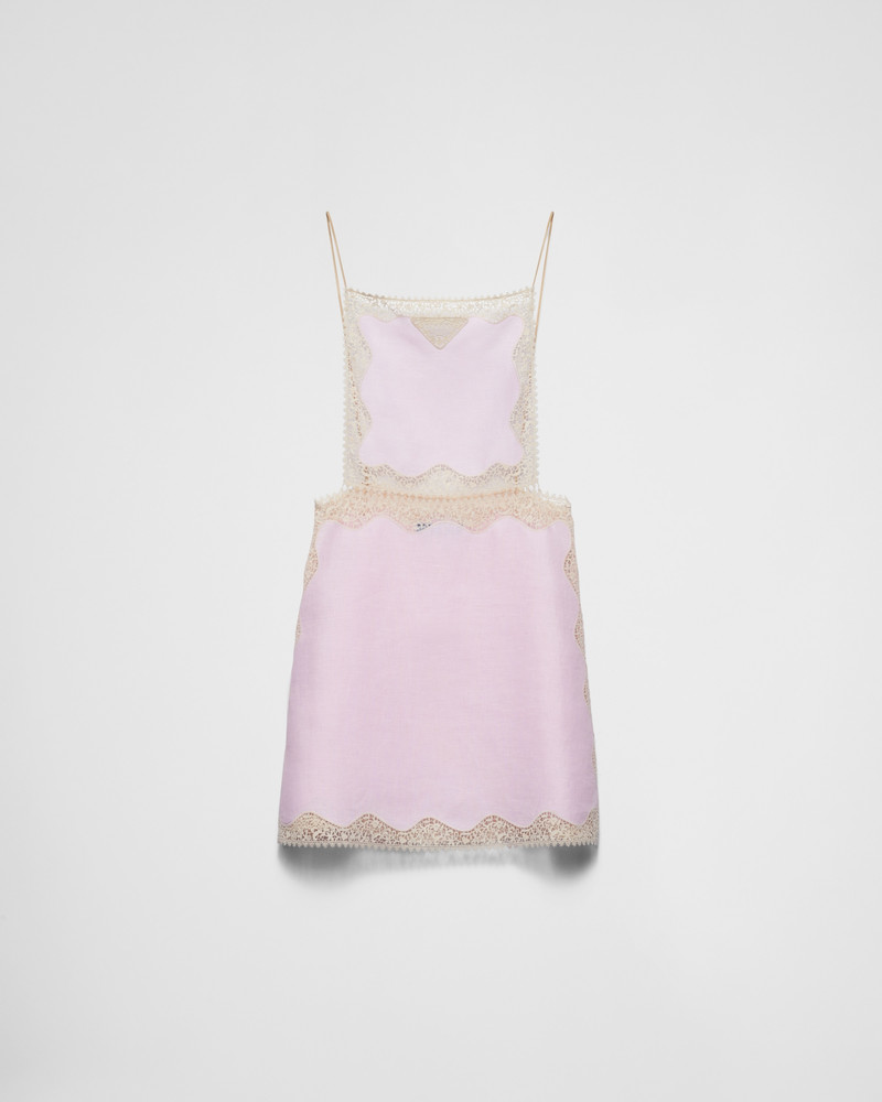 Embroidered, lace-trimmed linen mini-dress 1