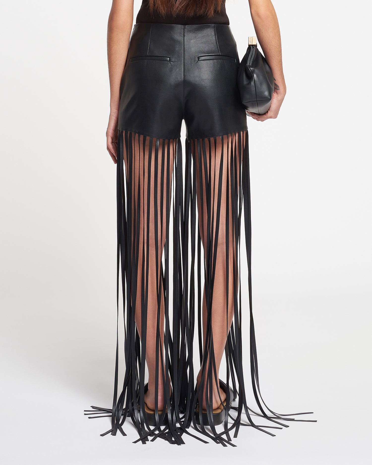 Fringed Regenerated Leather Shorts - 2