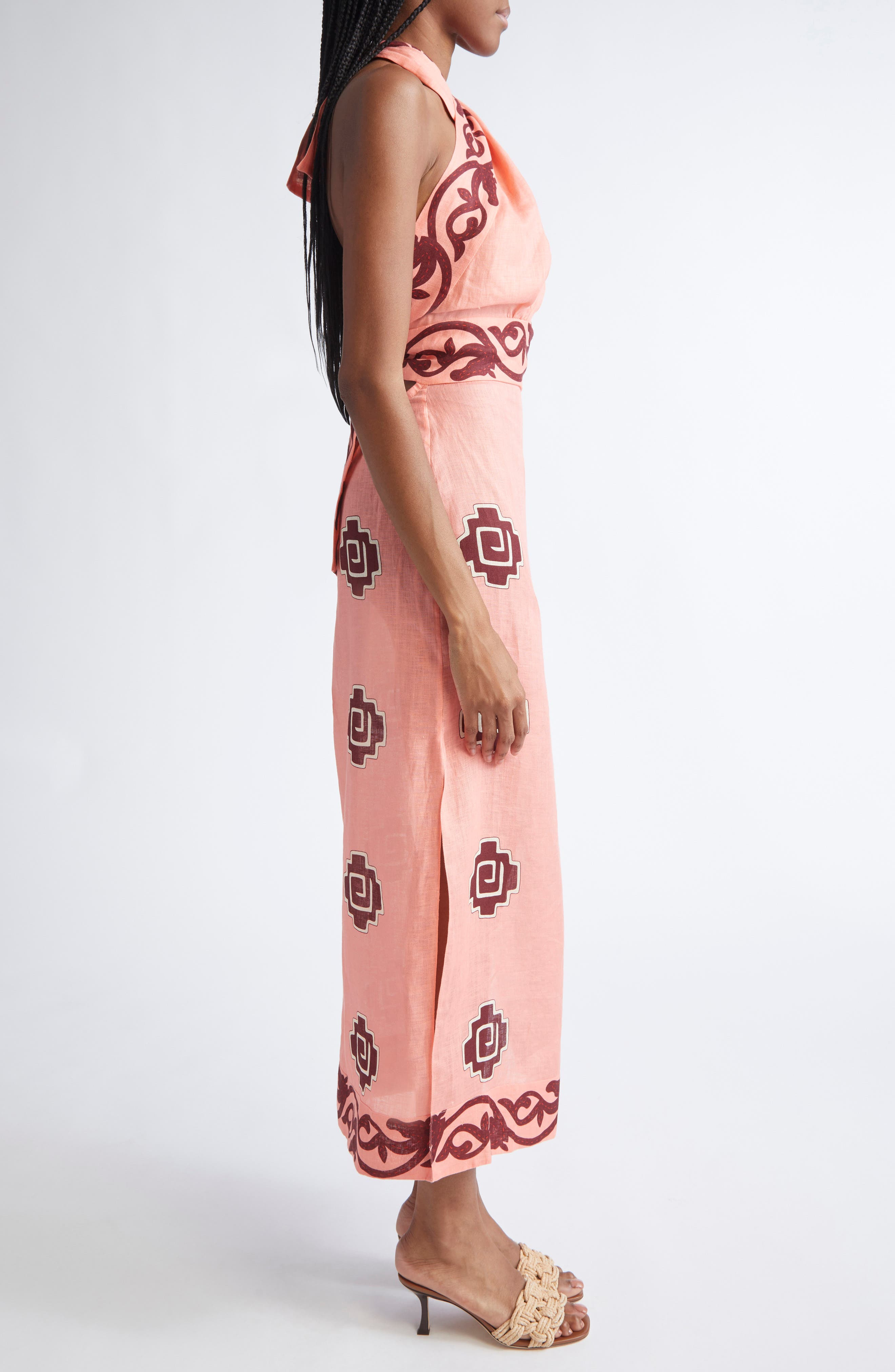 Johanna Ortiz Energetic Patterns Linen Halter Dress in Pink /Wine/Red at Nordstrom - 3