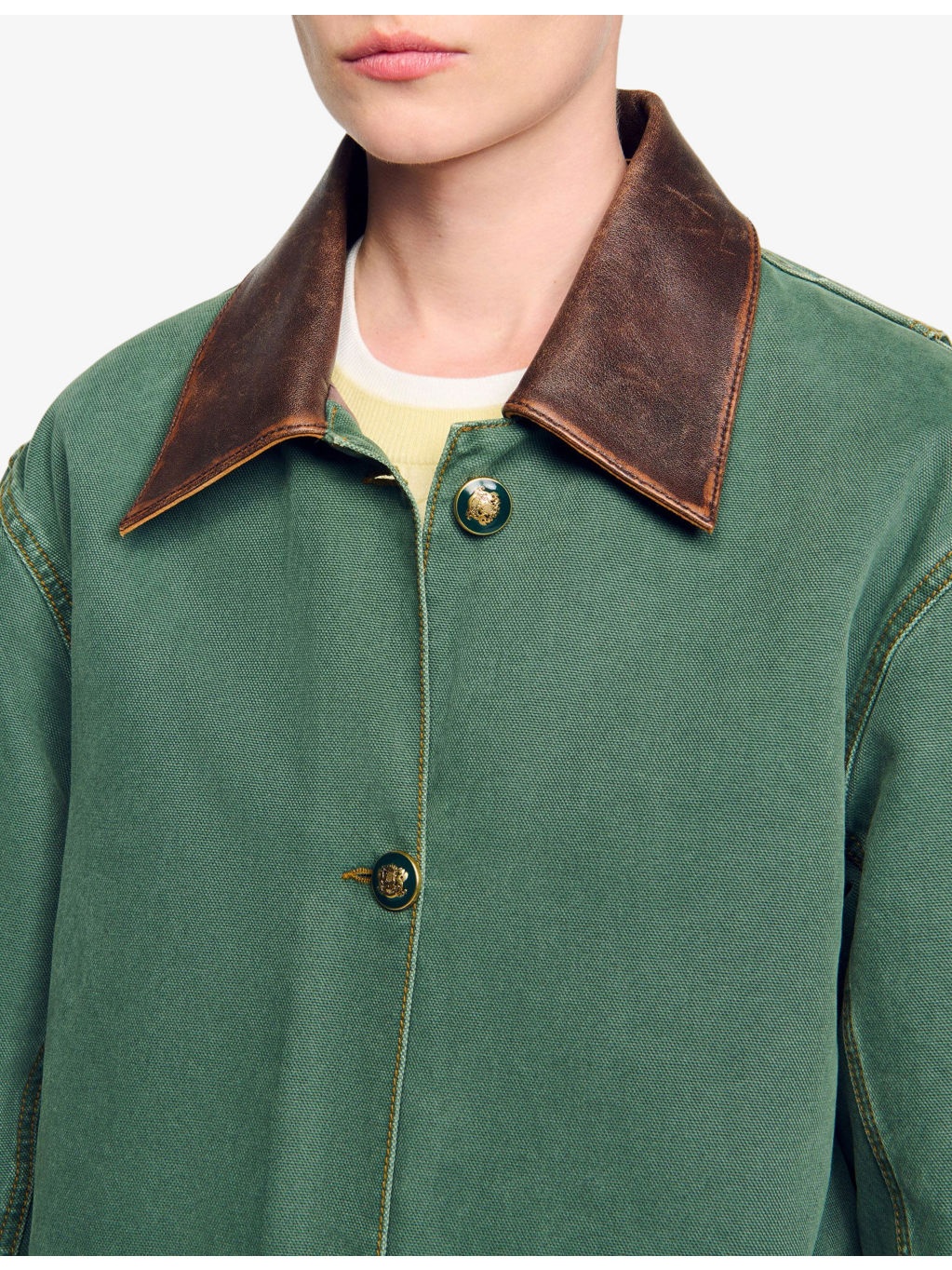 Contrast-Collar Button-Down Cotton Jacket - 5