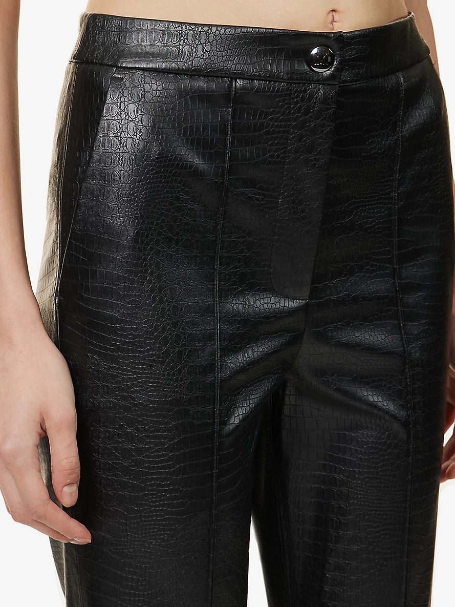 Queva snake-embossed straight-leg mid-rise faux-leather trousers - 5