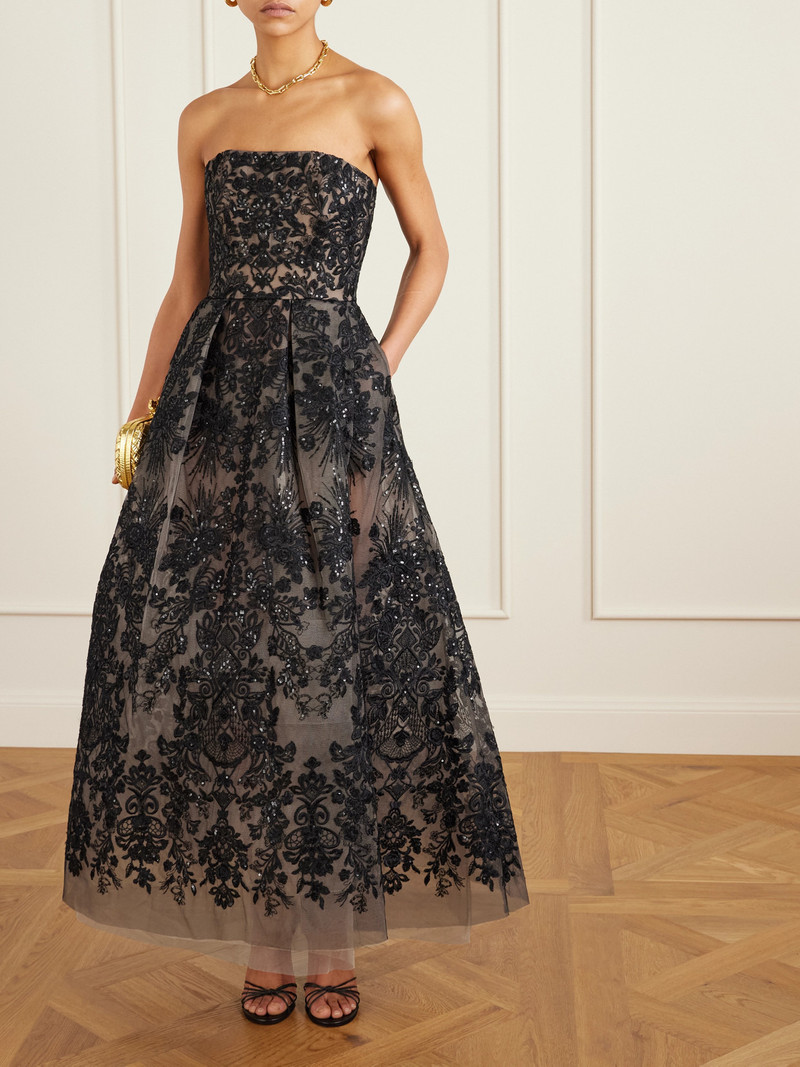 ELIE SAAB Strapless Sequin-embellished Embroidered Tulle Midi Dress outlook