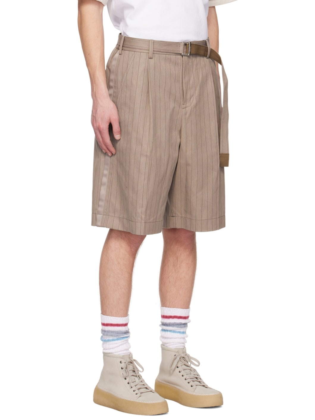 Beige Belted Shorts - 2