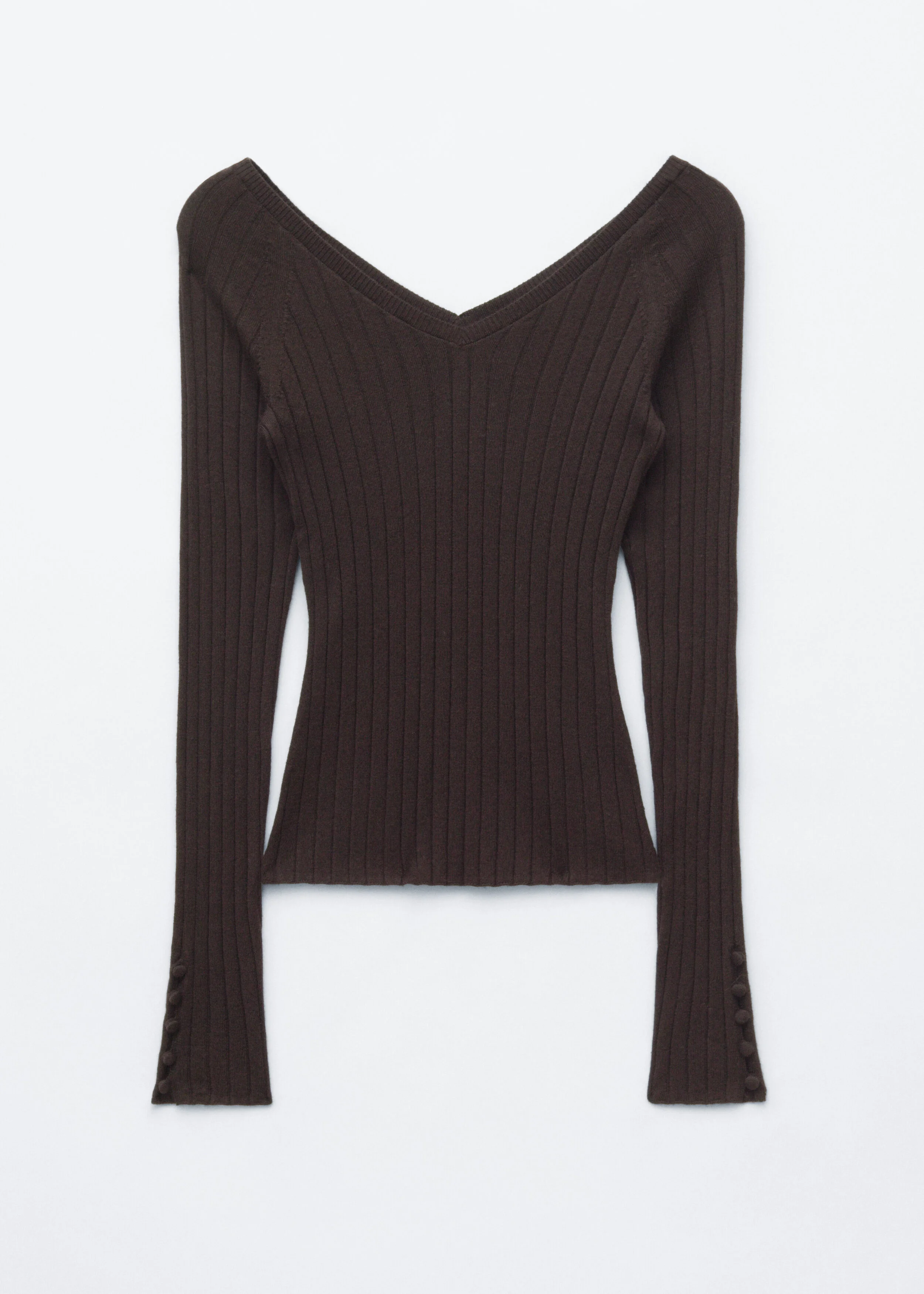 Ribbed Wool V-Neck Top - 1
