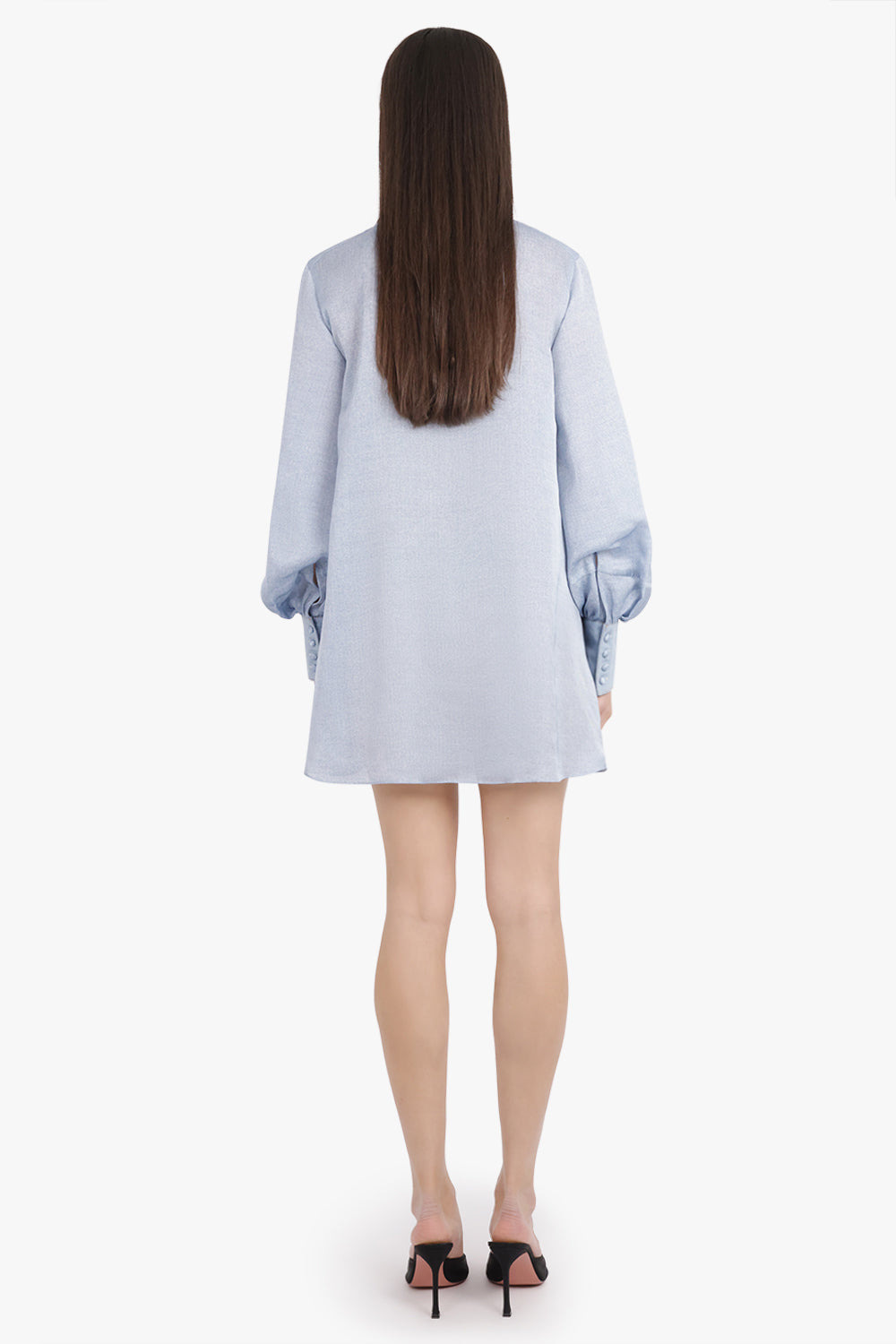 DENIM PRINT LAYERED MINI DRESS WITH HIGH NECK | LIGHT BLUE - 4