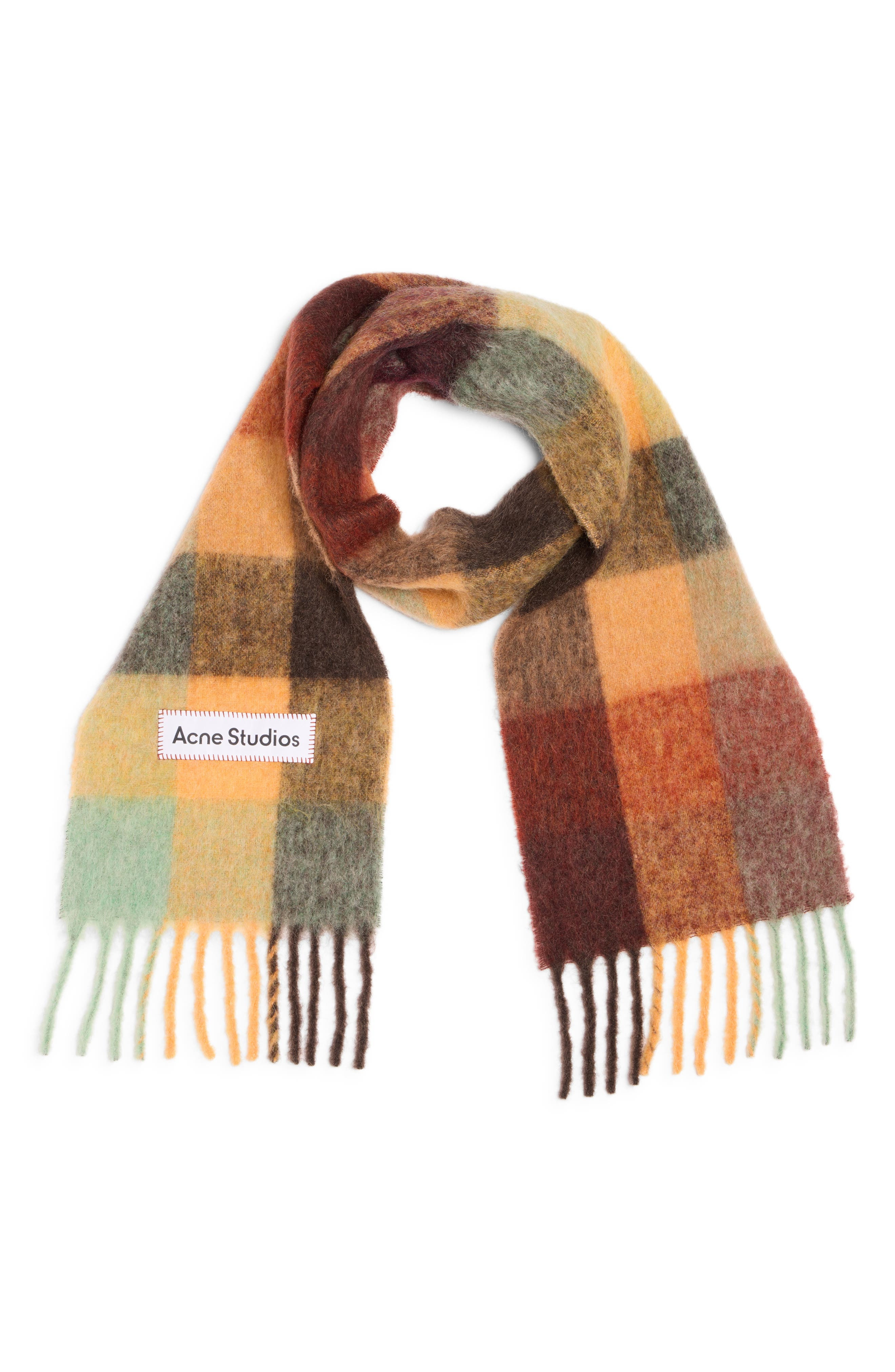 Acne Studios Vally Plaid Alpaca, Wool & Mohair Blend Scarf in Chestnut Brown/Yellow/Green at Nordstr - 3
