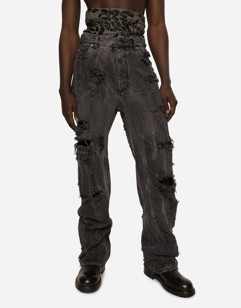 Washed oversize jeans with rips and abrasions 4