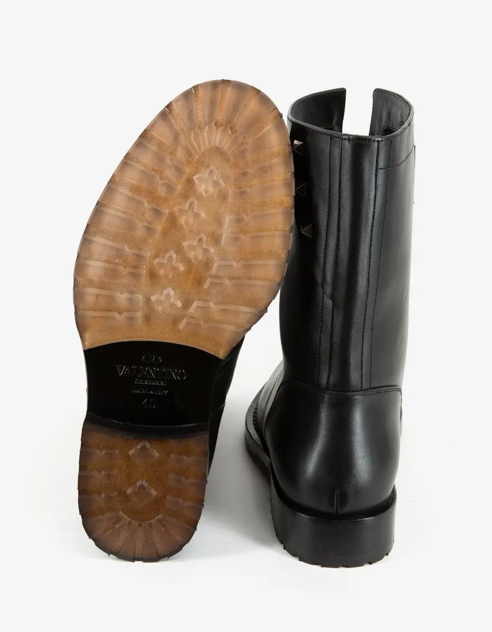 Valentino Black Leather Rockstud Boots - 5