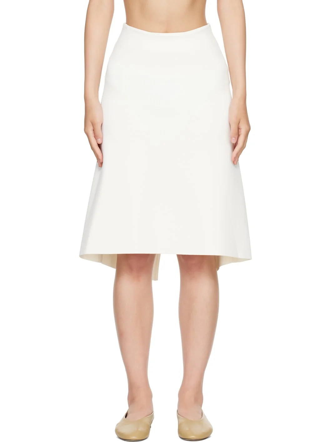 White Dipped Knit Midi Skirt - 1