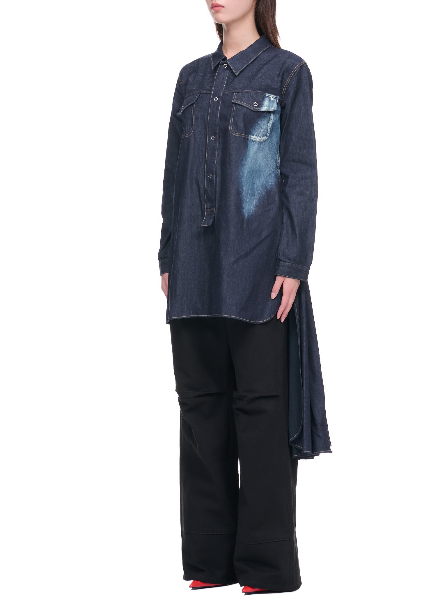 Denim Button Up Shirt Dress - 2