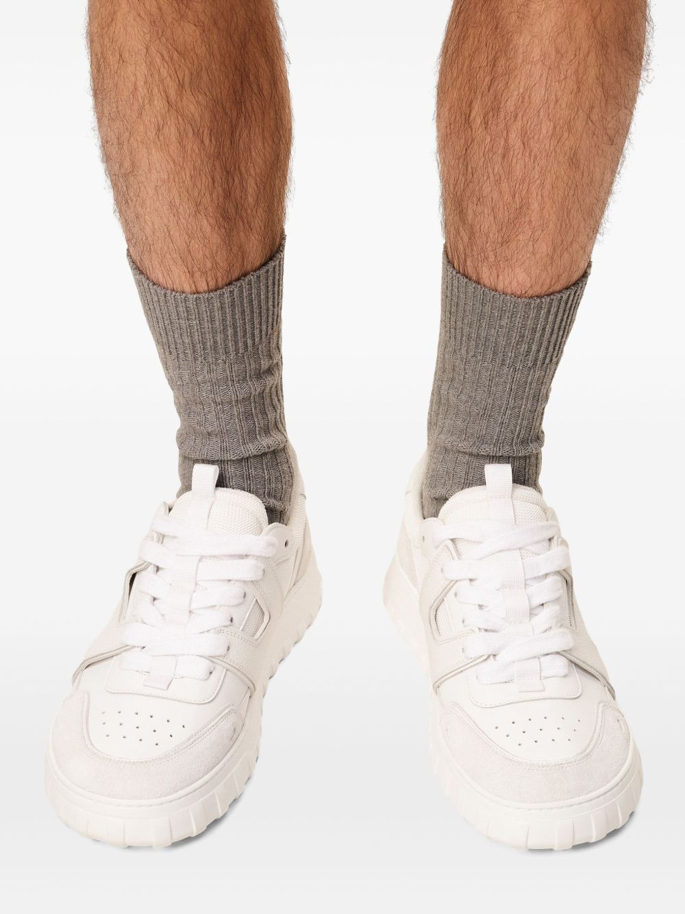 leather suede lace-up sneakers - 5
