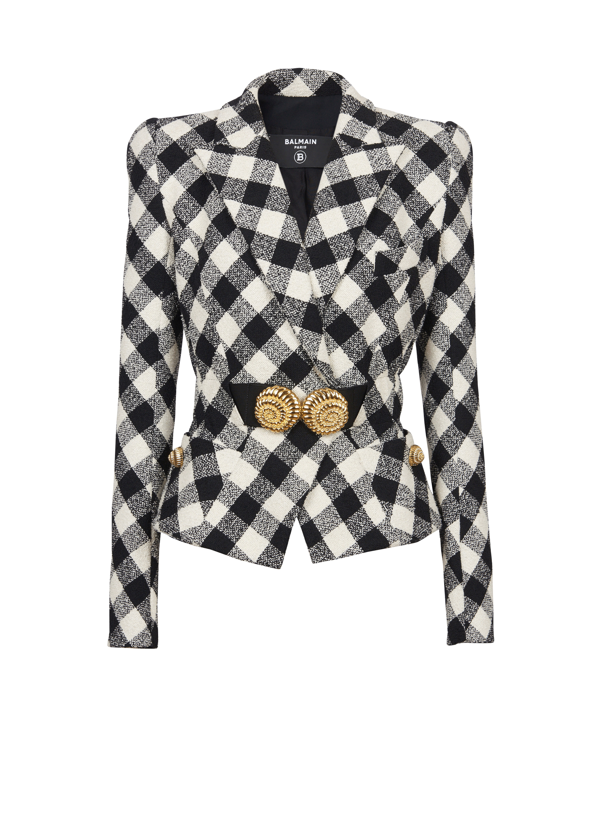 Belted gingham tweed jacket with two Snail buttons - 1